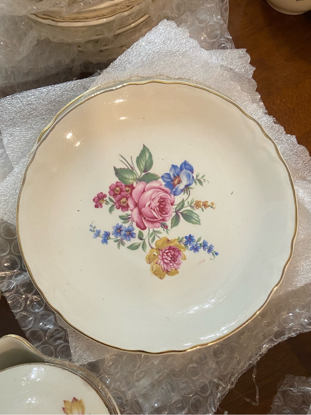 Floral 6” Saucer  in Cream with Pink Rose Accent